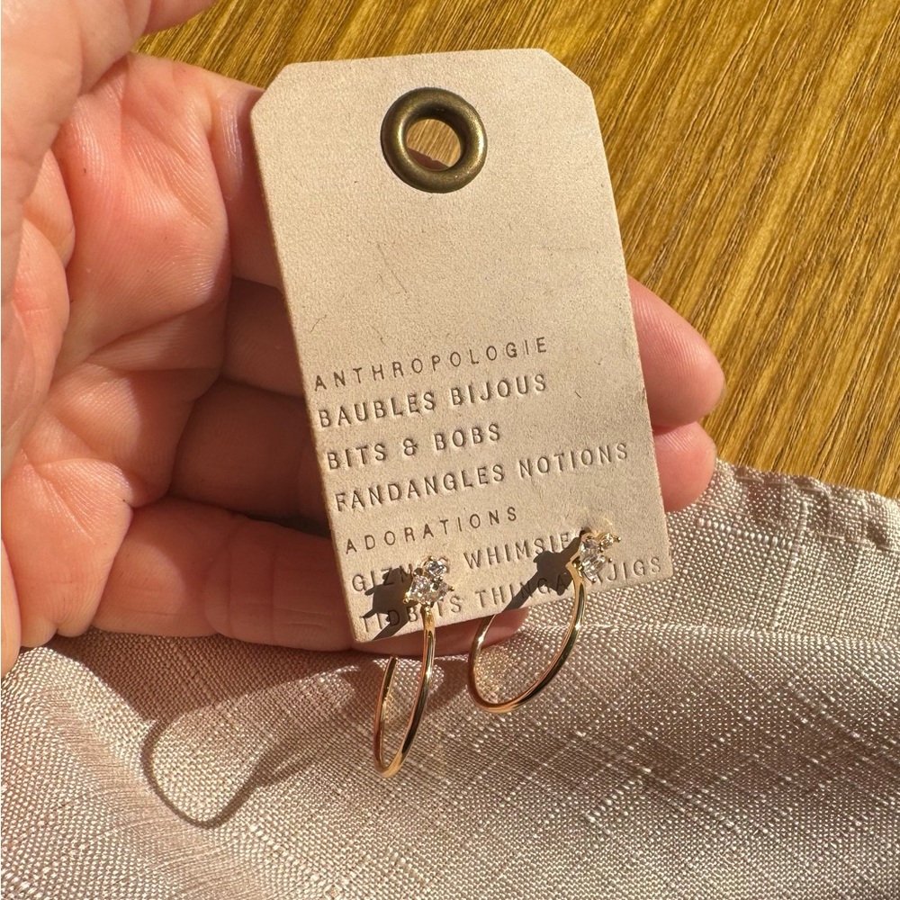 Anthropologie Gold Hoop Crystal Stud Earrings NWT $38
